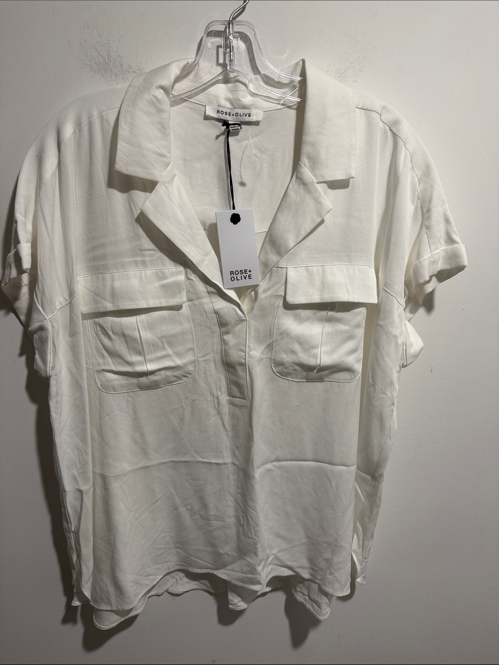 Rose & Olive White Short-Sleeve Casual Button-Down Shirt Size XL NWT